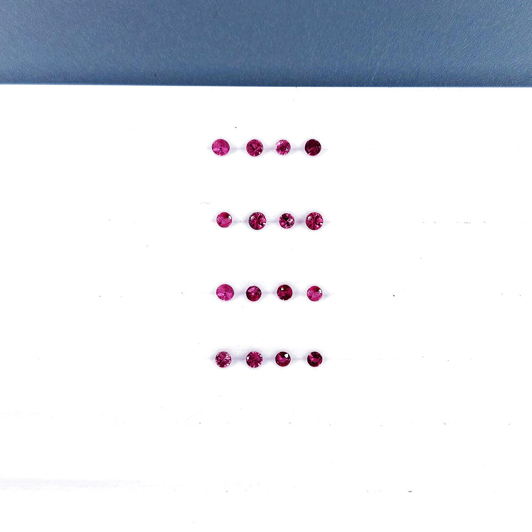 Natural Burma Ruby Calibrated Diamond Cut Rounds | 1.5mm & 2mm