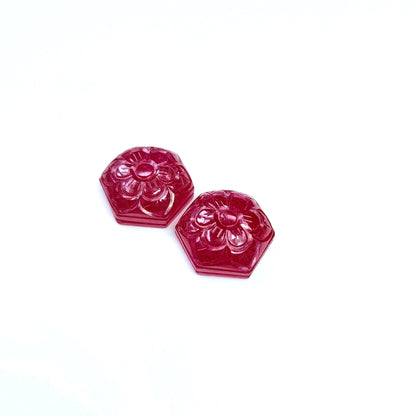 Natural Bangkok Ruby Flower Carved  Hexagons 64.67cts