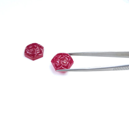 Natural Bangkok Ruby Flower Carved  Hexagons 64.67cts