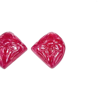 Natural Burma Ruby Flower Carved Squares 36.70cts