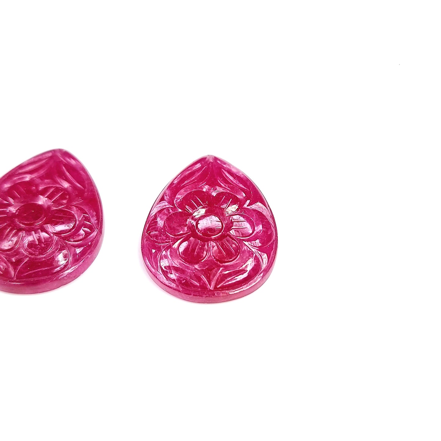 Natural  Bangkok Ruby Flower Carved Pears 41.61cts