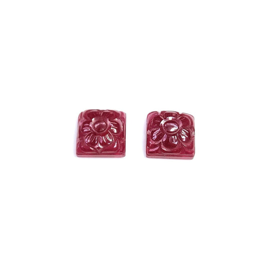 Natural Bangkok Ruby Flower Carved Squares 21cts